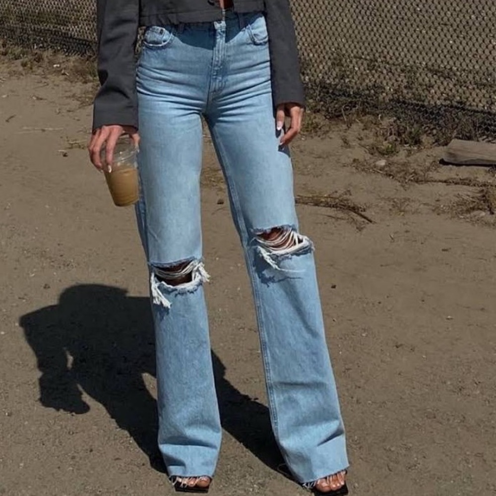 ZARA high rise wide leg full length jeans